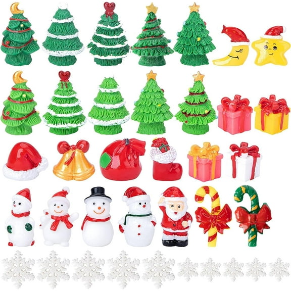 Ebaokuup 37 Pcs Miniature Resin Christmas Figurines-Tiny Figurines Christmas Trees Snowman Santa Claus-Mini Christmas Pendant Decoration for Winter Hloliday Christmas Village Home DIY Kit