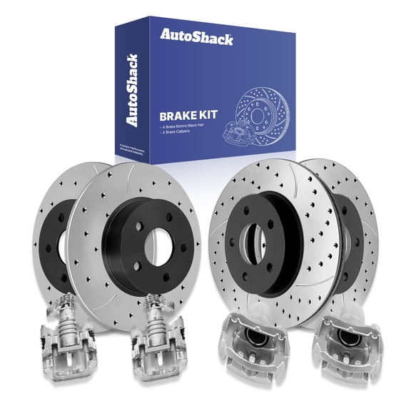 AutoShack Front Vented & Rear Solid Drilled & Slotted E-Coated Brake Rotors   Calipers 8-PC Brake Kit Replacement for 2004-2008 Chevrolet Malibu 2006-2007 Pontiac G6 ShadowGuard
