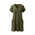 thumbnail image 4 of Women Summer Casual V Neck Short Sleeve Dress with Pockets Solid Color Loose Beach Vacation Everyday Mini T Shirt Dress,Sizes S-2XL, 4 of 7