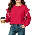 thumbnail image 5 of BLVB Crewneck Sweatshirts for Little Girls Cute Ruffle Pullover Long Sleeve Casual Spring Fall Tops for Kids(Hot Pink,9-10 Years), 5 of 6