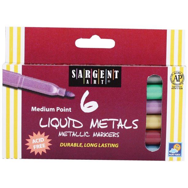 Sargent Art Liquid Metals Washable Metallic Marker Set, 6Colors
