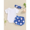 thumbnail image 3 of Suealasg Baby Girl Baseball Clothes 3 6 12 18 Months Short Sleeve Letter Print Romper +Baseball Pattern Shorts +Headband 3Pcs Newborn Girls Summer Outfit, 3 of 7