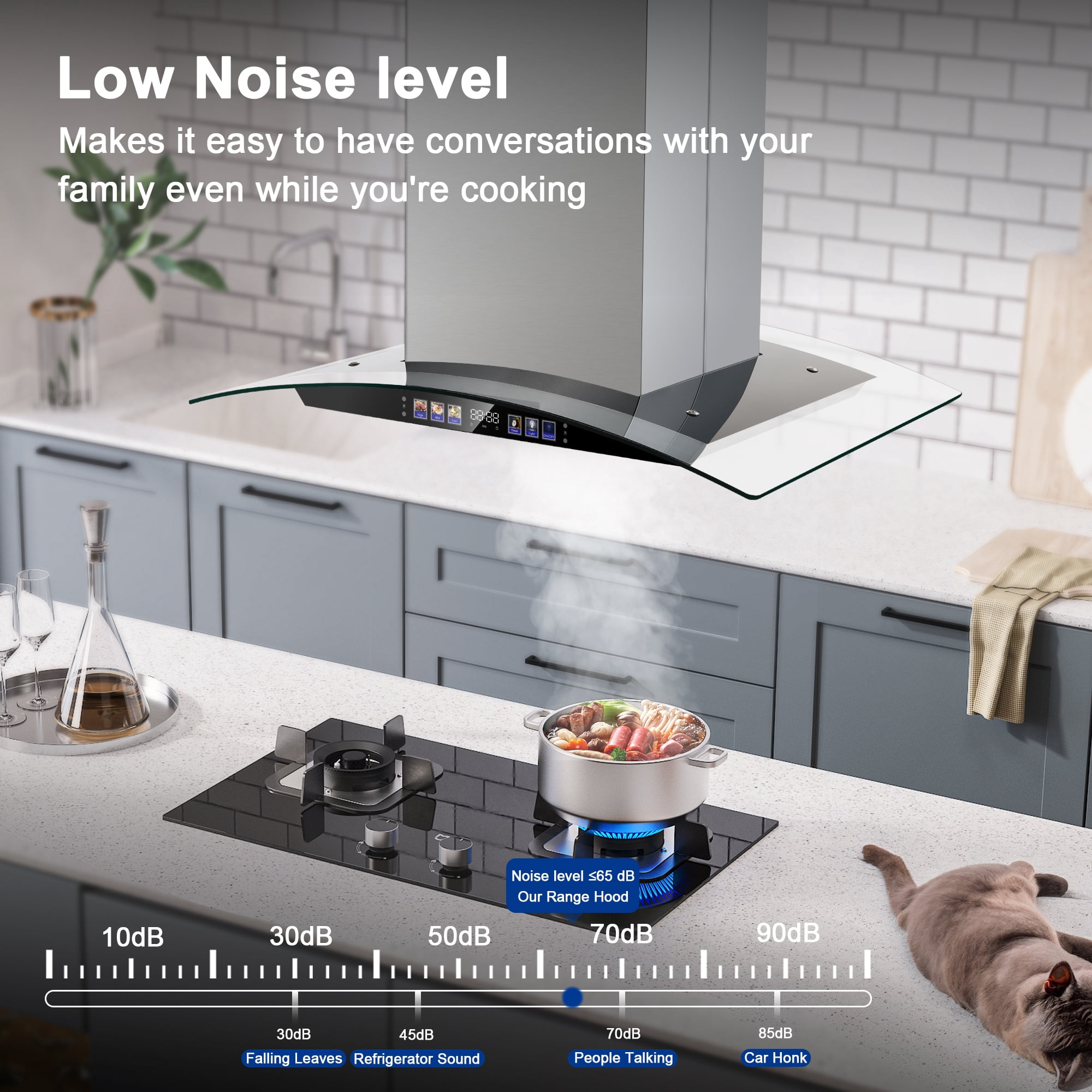 Joeaonz 30 Inch Stainless Steel Island Mount Range Hood 700 CFM with LED Lights, 3-Speed Fan, Gesture Control