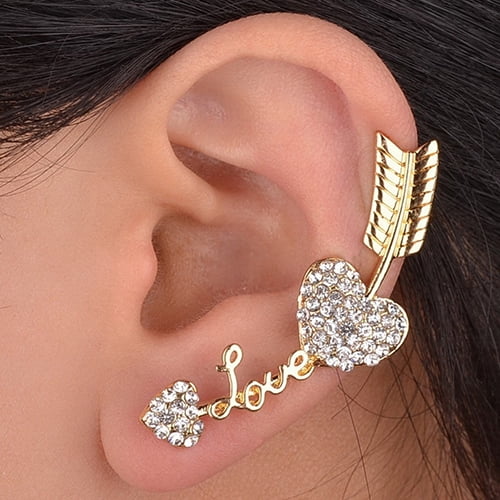 Personalized Women's Open Your Heart White Crystal Ear Clip On Earrings 