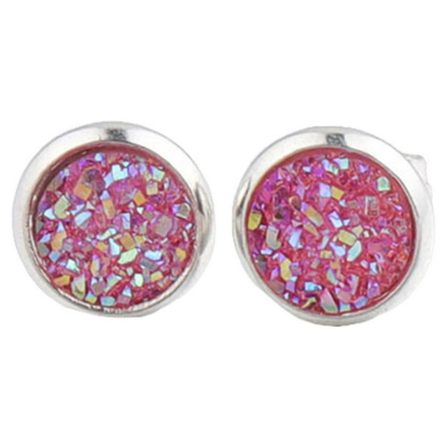 Langgg Round Earrings Eye-catching Eardrops Fine Electroplating Rhinestone Inlay Ear Studs Gorgeous Gift for Birthday Party Wedding Pink
