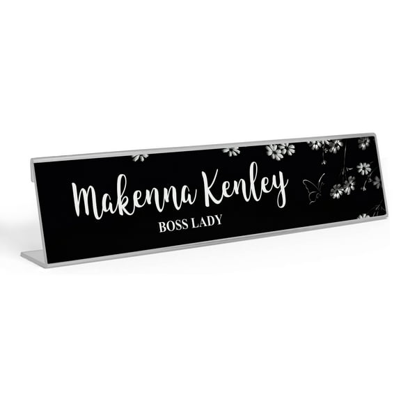 Printtoo Personalized Desk Name Plate Pretty & Flowers Custom Acrylic Office Desk Name Plate Accessory 2x8 Inches
