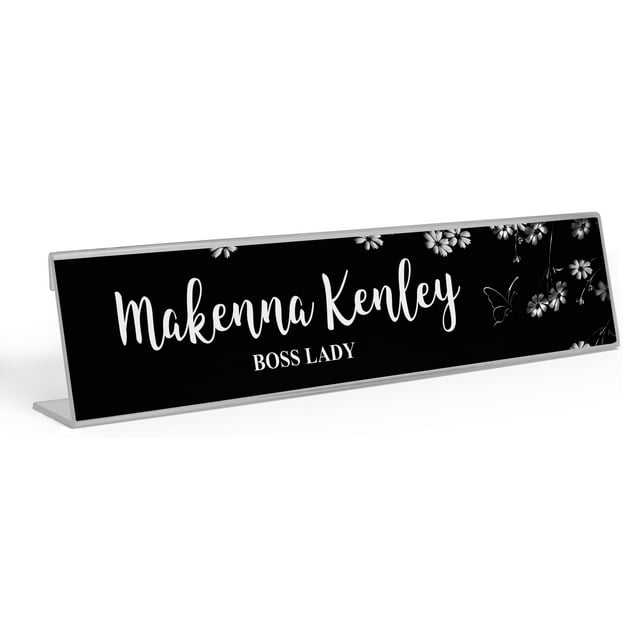 Printtoo Personalized Desk Name Plate Pretty & Flowers Custom Acrylic Office Desk Name Plate Accessory 2x10 Inches