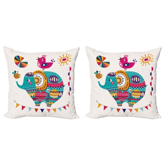Ambesonne Cartoon Throw Pillow Cover 2 Pack, Bird Bee Art, 20", Multicolor