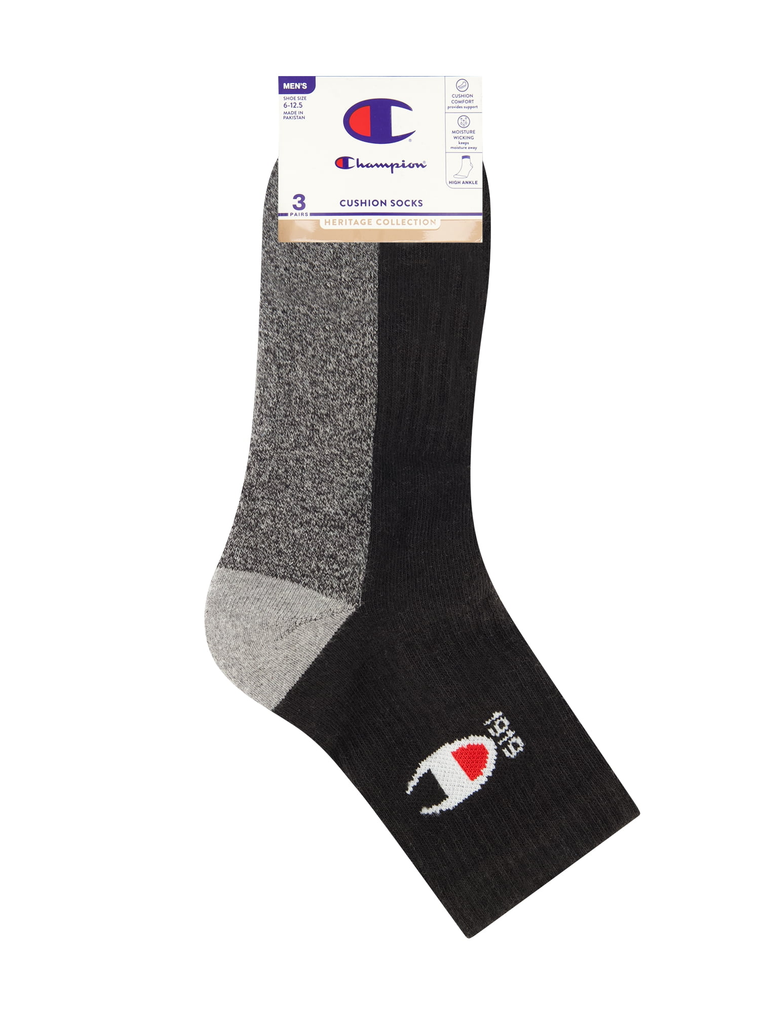 Champion Men’s Ankle Socks 3 Pack – Half Terry Cushion, Moisture-Wicking, Arch Support, Stretch Comfort, Sizes 6–12.5