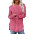 thumbnail image 3 of Jsaierl Ribbed Knit Long Sleeve Shirts for Women Casual Side Split Round Hem Pullover Sweater Top Loose Fit Crewneck Tunic Blouse Fall Clothes, 3 of 6