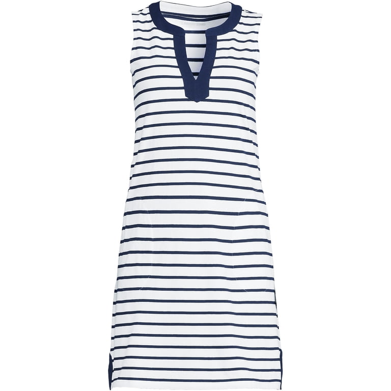 lands end cotton jersey notch neck dress Sleeveless Cotton Jersey Notch Neck Flounce Dress (Women)