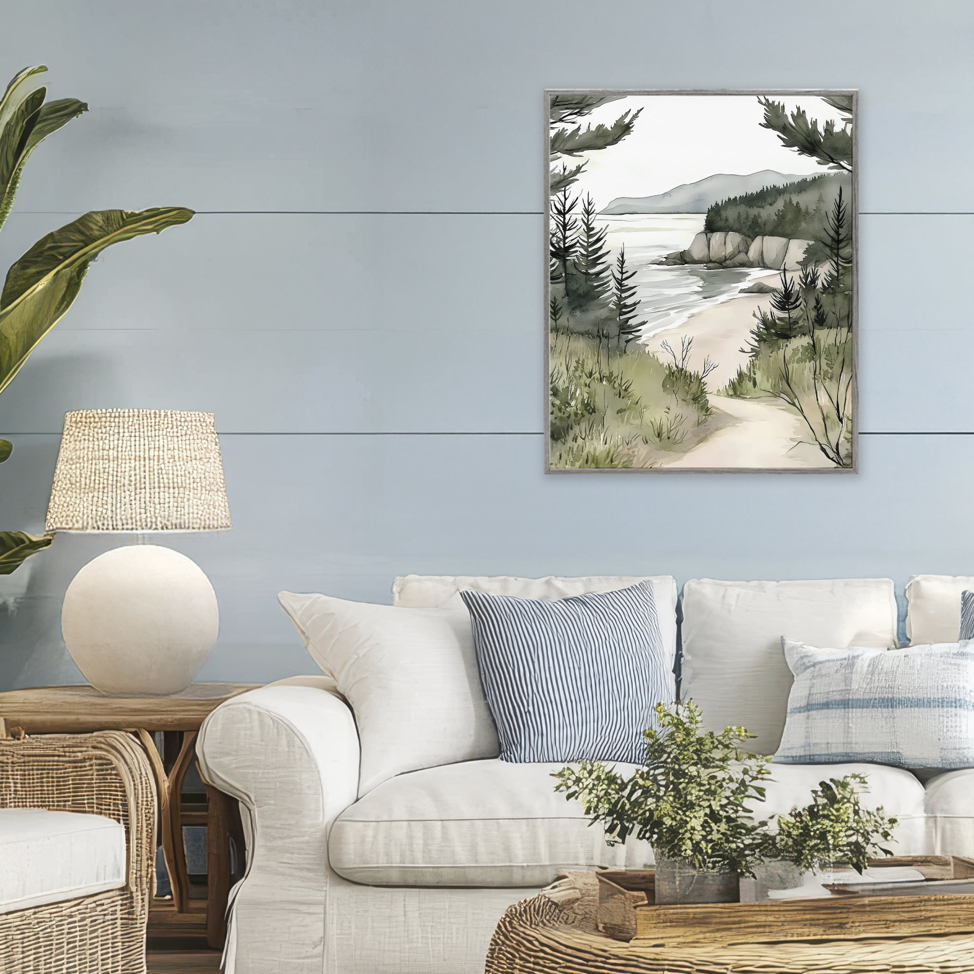 Stupell Industries Coastal Calm Winding Path Gray Framed Giclee Art, design by Riley B