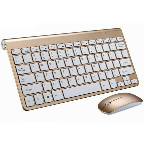 Mini Wireless Keyboard Mouse Set Waterproof 2.4G for Mac Apple PC Computer Gold