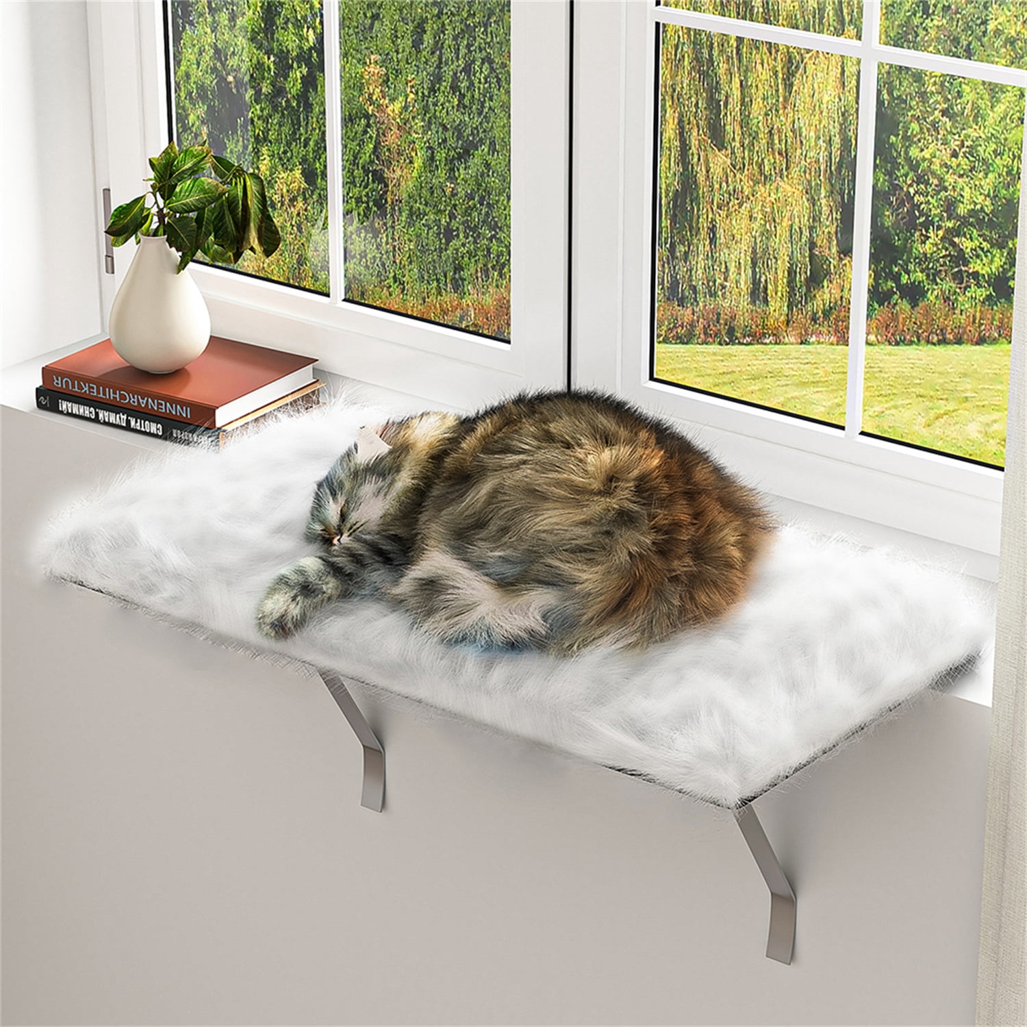 Pefilos 13" Cat Window Perch Bed And Cat Hammock for Indoor Kitty Cat Nest Perch, White