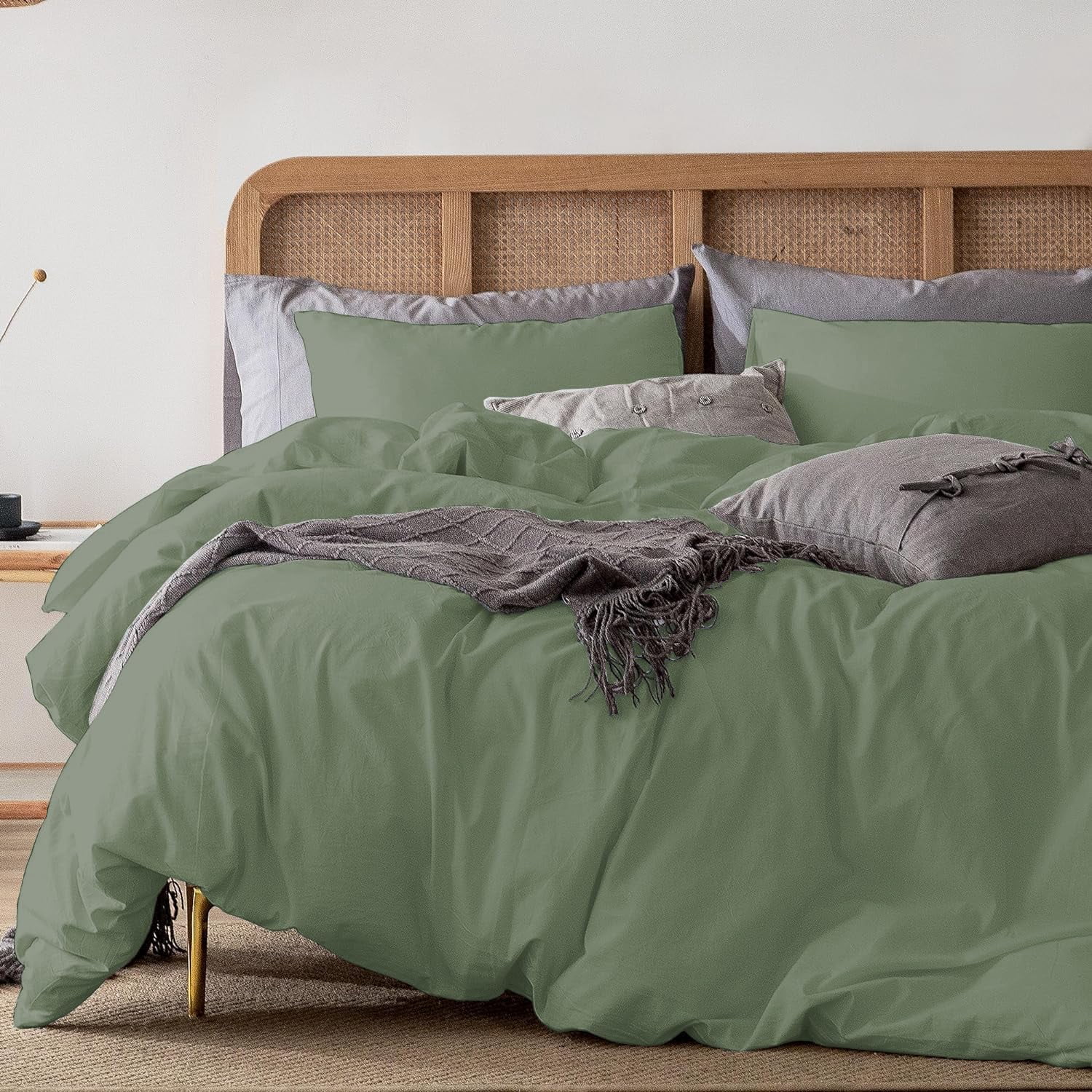 1 Pcs Duvet Cover 100% Egyptian Cotton 1000 Thread Count with Zipper Closure & Corner Ties - Oversized Super King Size (120" x 98") Inch, Sage Solid