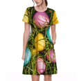thumbnail image 1 of Easygdp colorful Easter eggs para Vestido Transpirable de Mujer, Vestido Suelto de Manga Corta con Pliegues y Bolsillos para el Verano, 1 of 6