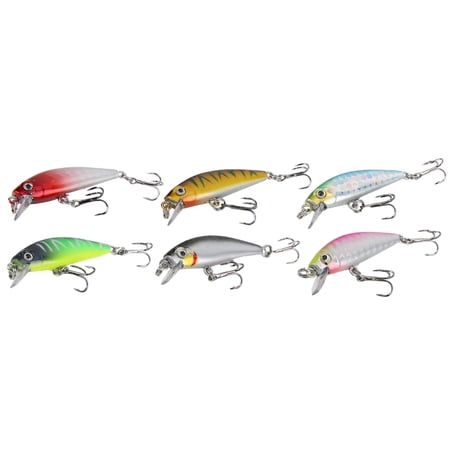 Rupoun 6pcs Fishing Lures Hard Bait Bass Crankbait 3D Fishing Eyes Minnow Lures with Treble Hook Freshwater Sinking Swimbait for Bass Trout Walleye 5.91 inches / 15.00 cm Multicolor