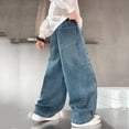 thumbnail image 6 of MKOSPLRT Distressed Jeans for Boy Elastic Waist Baggy Straight Wide Leg Denim Pants Vintage Washed Streetwear Jean with Pocket 7-17 Years, 6 of 8