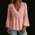 thumbnail image 5 of Mwjwdo Womens Long Sleeve Flare Cuff Ruffle V Neck Dressy Casual Textured Relaxed Fit Peplum Blouse Summer Shirts, 5 of 7
