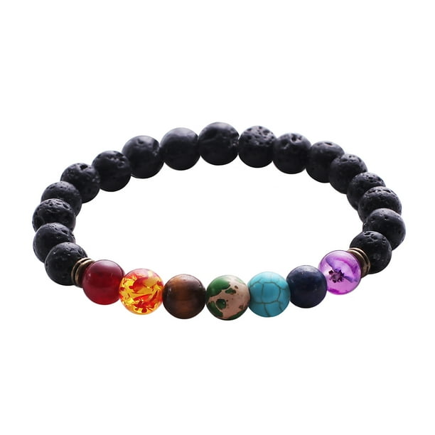 Pulsera elástica de cuentas de lava natural, joyería, brazalete de cuentas, regalo