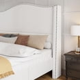 thumbnail image 6 of Merluxy Platform Bed Frame Tall Headboard Upholstered Bed with Velvet Nailhead Trim Arched Wingback,Queen,White, 6 of 9
