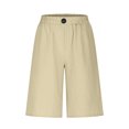 thumbnail image 5 of RYRJJ Cotton Linen Bermuda Shorts for Women Summer Casual Knee Lenght Shorts Button Elastic Waist Wide Leg Short with Pockets(Beige,M), 5 of 6