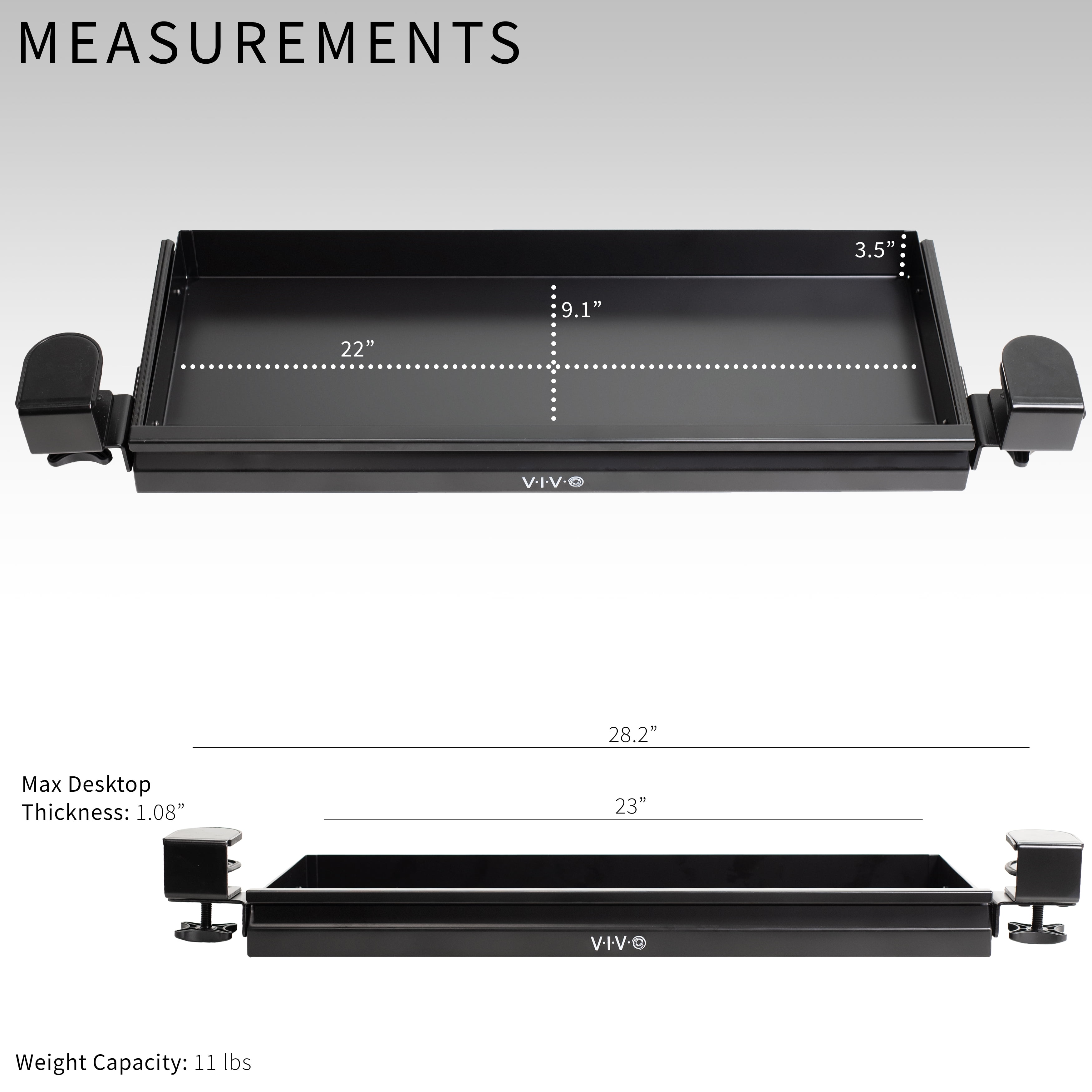 VIVO Black 22" Shallow Clamp-on Pull Out Storage Drawer Desk Organizer