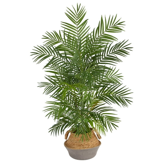 Palm 4" Artificial Areca in Natural Jute Planter, by Nearly Natural