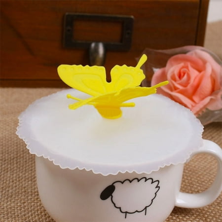 

YUEHAO Glass and Bottle Butterfly Silicone Leakproof Coffee Mug Suction Lid Cap Airtight Seal Cup Cover Silicone Butterfly Lid Yellow Yellow