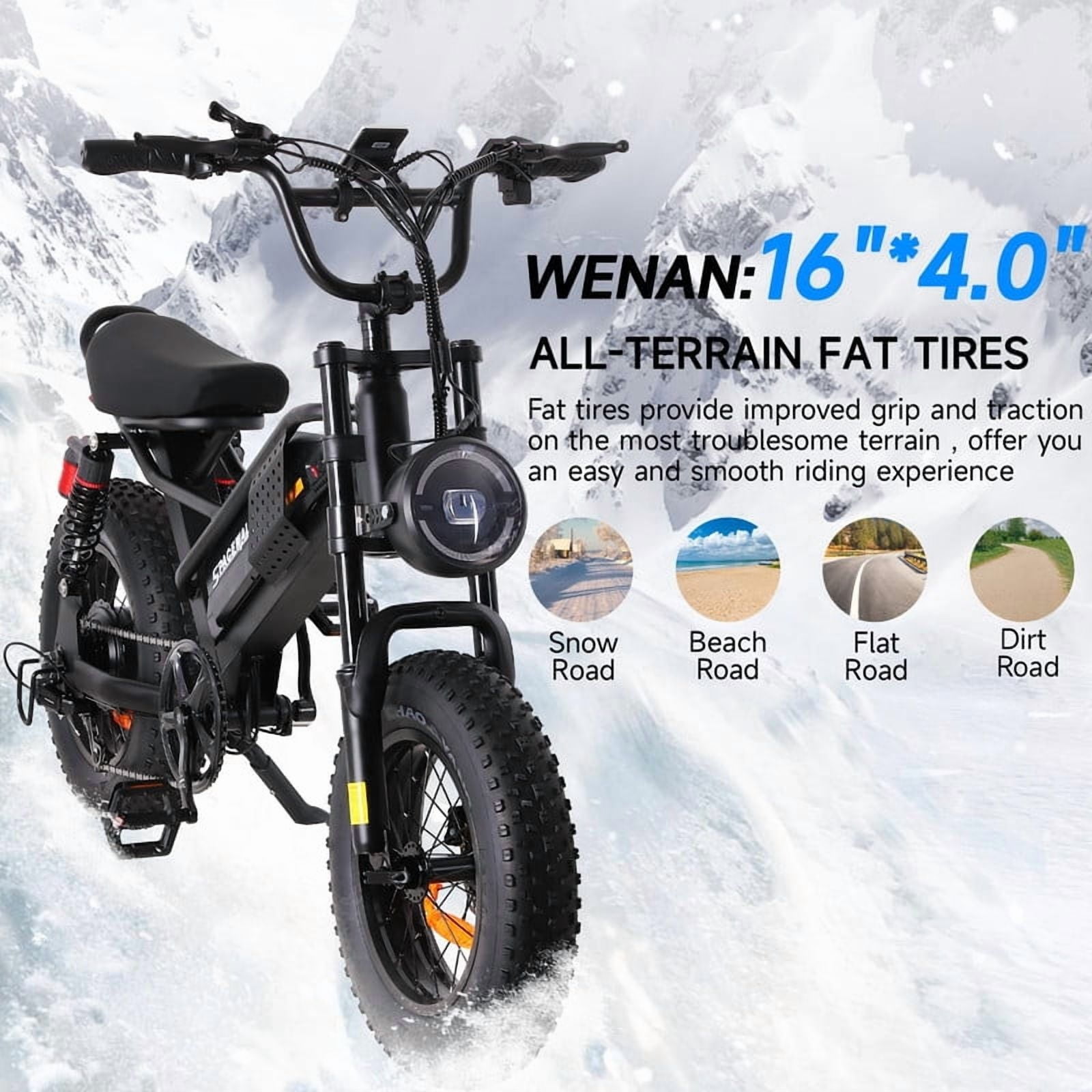 21.7MPH Spacewalk 16" Fat Tire Electric Bike,750W Motor,48V 15Ah Removable Battery,Compact Ebike for Adult and Teens