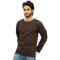 thumbnail image 4 of Atasi Chemise à Manches Retroussables en Coton Marron Col Rond pour Hommes-Grand, 4 of 7