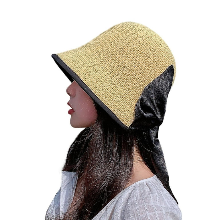Large Brim Solid Color Bow-knot Design Visor Hat for Women