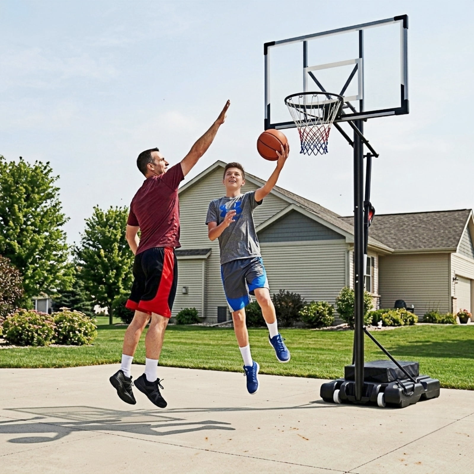 Bexfil 44inch Portable Adjustable Basketball Hoop with Weight Bag and Wheels, Outdoor Stand System for Kids & Adults, Height Adjustment from 5.3ft to 10ft