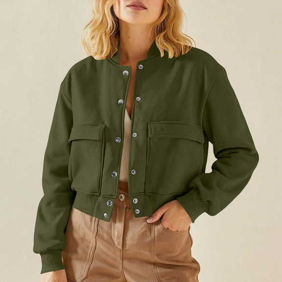 ClodeEU Women Cropped Jacket,Button Down Long Sleeve Jackets with Pockets,Fashion Casual Jackets Fall OutfitsTrendy Army Green,Womens Plus XXL
