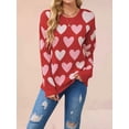 thumbnail image 3 of Women Long Sleeve Sweater Autumn Crew Neck Dressy Casual Soft Knit Pullover Tops Trendy Red L, 3 of 5