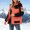 Orange, variant on Drovellove Plus Size Women's Hooded Parka with Zipper Button Front, Stand Up Collar, Color Block Long Sleeve Casual Winter Coat with Pockets