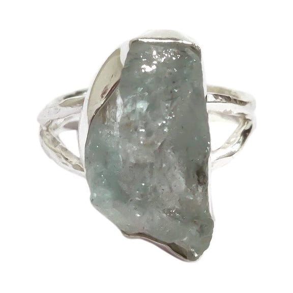 Natural Aquamarine Ring, Rough Aquamarine Gemstone Ring, March Birthstone, Hammered, 925 Sterling Silver, Womens Ring, Christmas, Thanksgiving, Handmade, Statement Jewelry, Raw Gemstone Jewelry