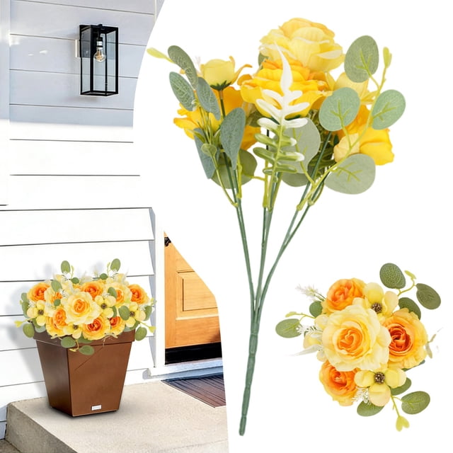 Artificial Bridal Bouquet 7 Head - Simulation Roses for Wedding, Home, Bedroom Decoration, Yellow, 1 Pack