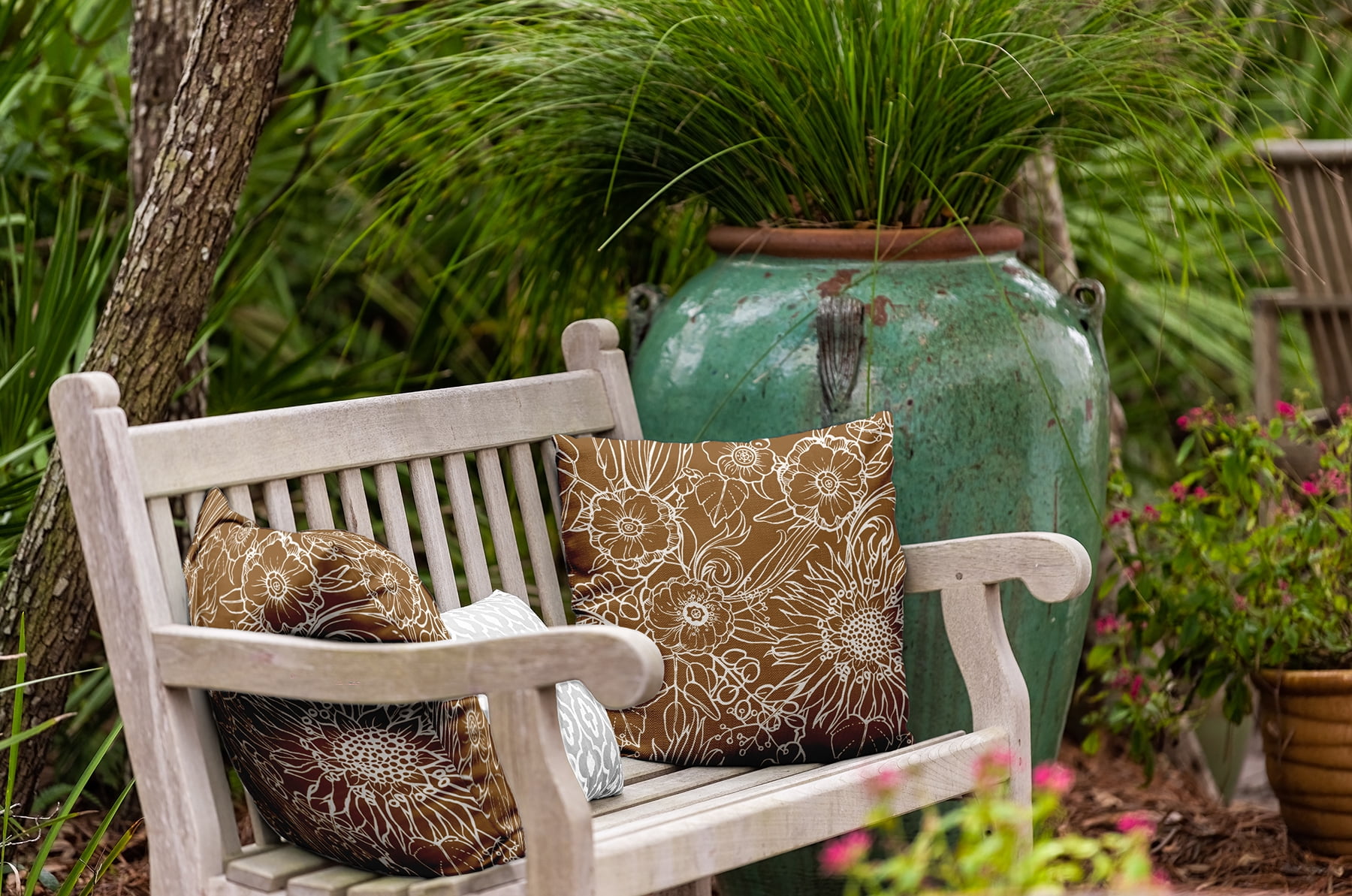 16"x16" Simply Daisy Zentangle Poly Indoor/Outdoor Pillow, Brown Qty 1
