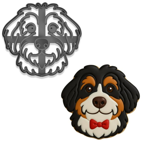 Mighty Gadget Bernedoodle Cookie Cutter and Stamp - 4x3.73", Detailed Doodle Dog Design for Fun Baking (Random Color)