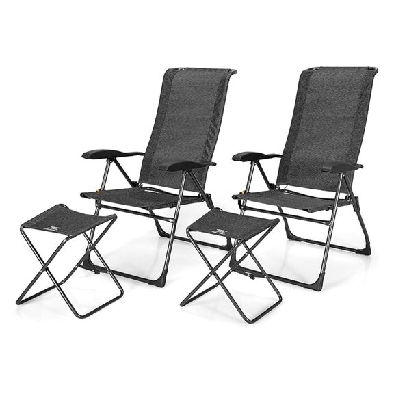 4 Pcs Folding Patio Chairs with Footrest, Adjustable Back, 2 Pack Outdoor Portable Sling Patio Dining Chairs for Camping Lawn Bistro Porch Garden Yard Pool