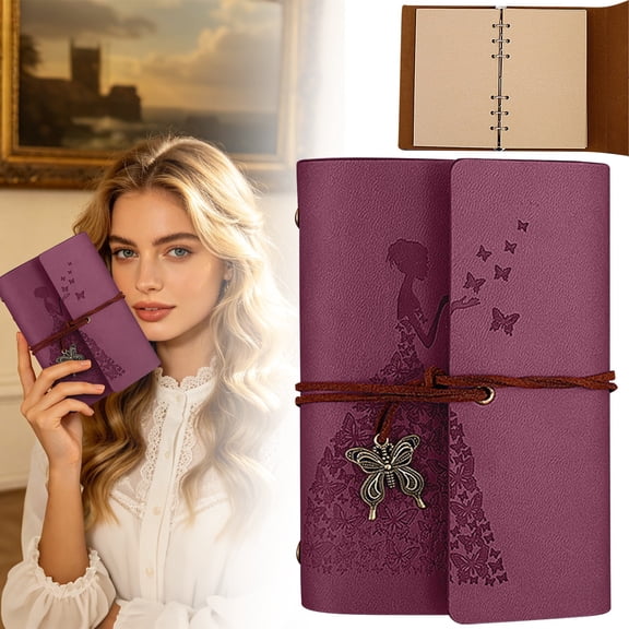 Butterfly Leather Refillable Journal Notebook Unlined Blank Pages for Travel Writing Sketching
