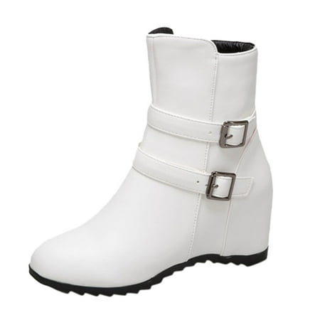 

ZMHEGW Wedge Boots Belt British Buckle Inner Height Women s Fashion Style Increase Heel Women s Boots