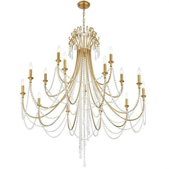 15 Light 2-Tier Chandelier-Hand Cut Crystal Type-Antique Gold Finish   -Traditional Installation Crystorama Lighting Arc-1919-Ga-Cl-Mwp