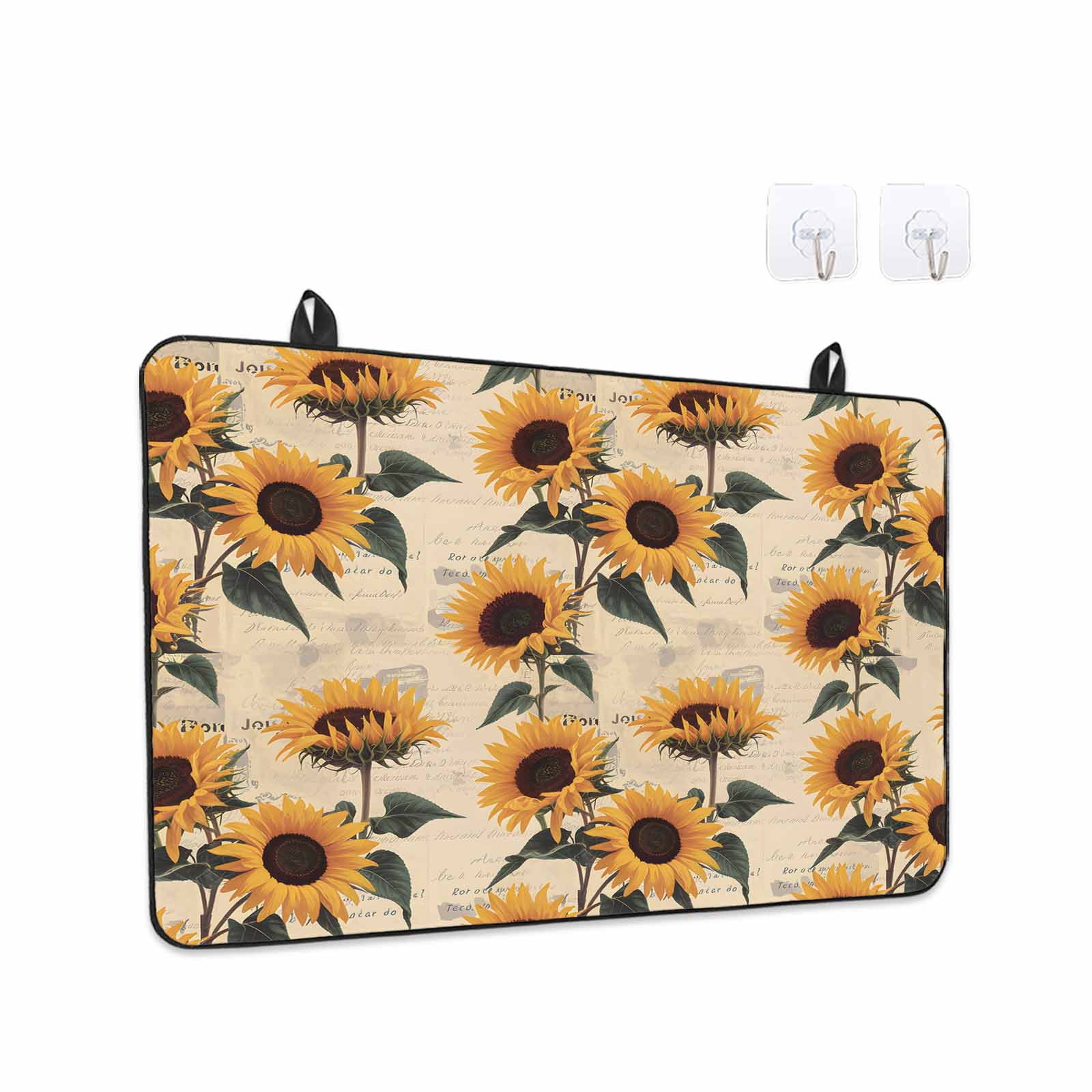 Vintage Sunflower Stove Top Cover for Electric Stove, Heat-proof & Non Slip Glass Top Stove Cover Protector, Watercolor Summer Botanical Kitchen Flat Cooktop Rubber Mat 24x21 Inches