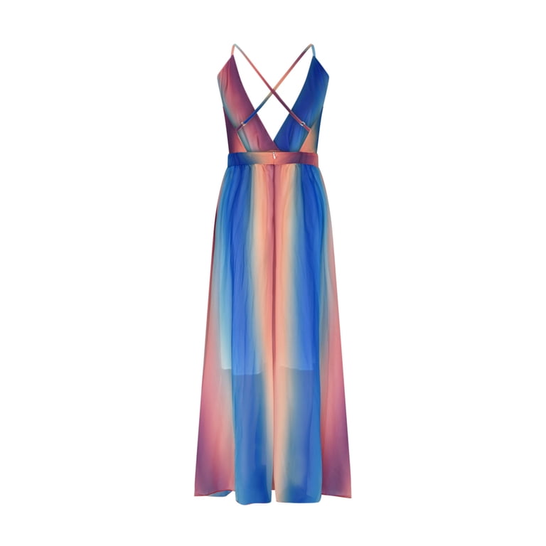 TMOYZQ Women's Deep V Neck Maxi Dress Sleeveless Spaghetti Strap Open Back  Chiffon Beach Boho Dress Elegant Party Dress Wedding Guest Long Dress -  Walmart.com
