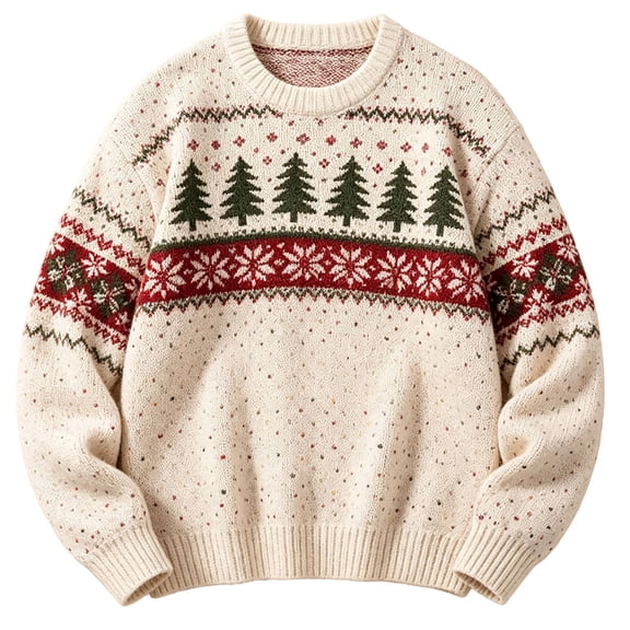 SONXAHE Mens Christmas Tree Crew Neck Sweater Fair Isle Snowflake Winter Pullover Sweaters