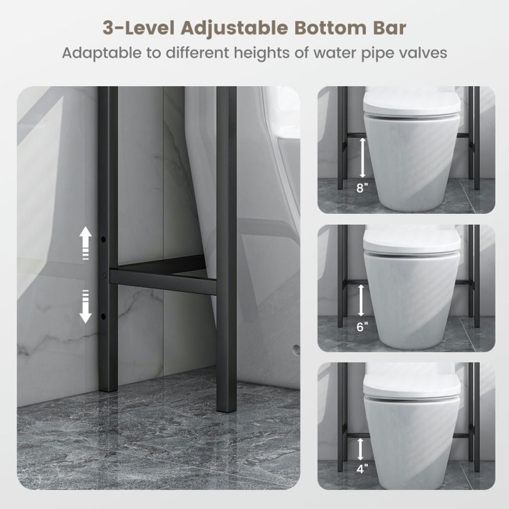 Finihen Toilet Storage Rack, Storage Shelf, 3-Tier Over-The-Toilet Bathroom Spacesaver Storage Rack, for Bathroom, Black