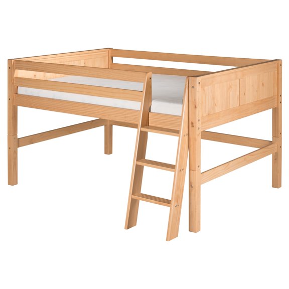 Camaflexi Full Size Low Loft Bed - Panel Headboard - Natural Finish