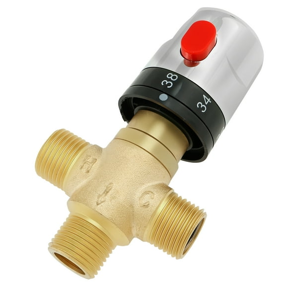 Ikoopy Brass Thermostatic Mixing Valve Adjustable Water Temperature Valve Tube Thermostat Anti Scald Basin Thermostat for Water Heater